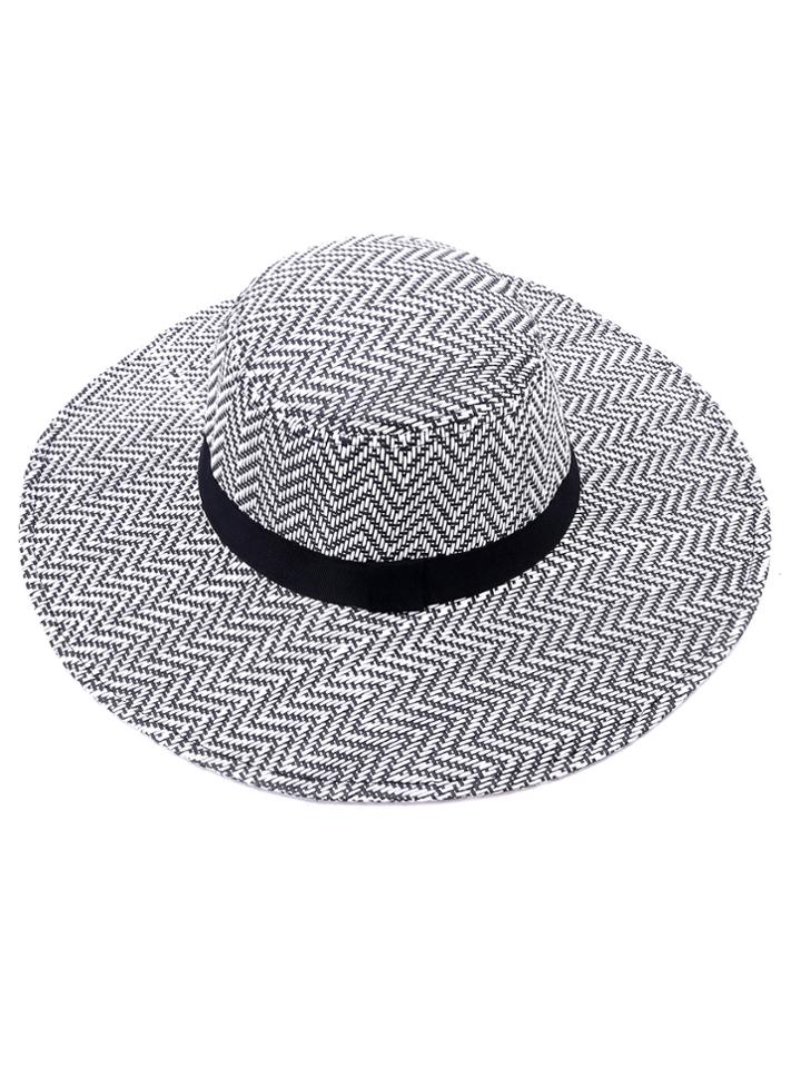 Romwe Black And White Large Brimmed Straw Hat