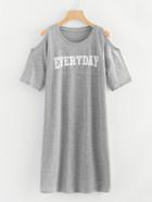Romwe Open Shoulder Letter Print Tee Dress