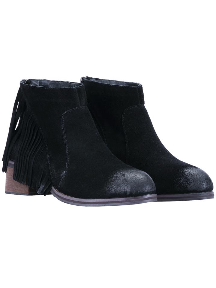Romwe Black Brush Zipper Tassel Boots