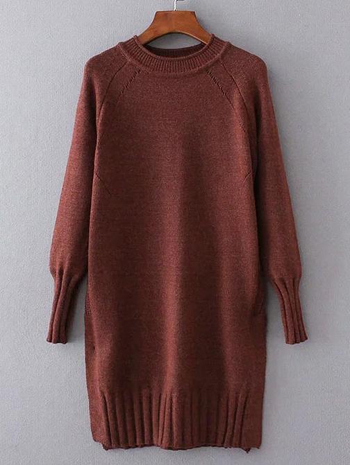 Romwe Red Ribbed Trim Long Sweater