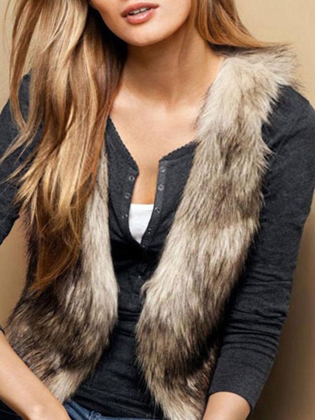 Romwe Faux Fur Crop Vest