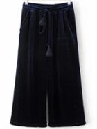 Romwe Navy Drawstring Waist Velvet Wide Leg Pants