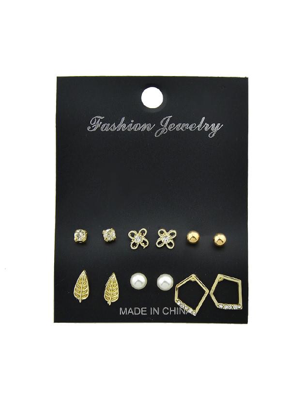 Romwe 6 Pairs/set Luxury Flower Leaf Earrings Set