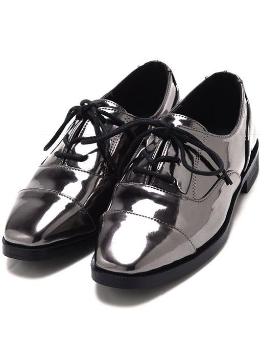 Romwe Gun Color Square Tote Lace Up Flats