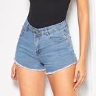 Romwe Light Bleached Dye Stepped Hem Denim Shorts
