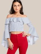 Romwe Exaggerate Fluted Sleeve Frill Bardot Top