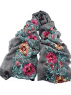 Romwe Darkgray Flower Printed Boho Style Wide Cotton Scarf For Ladies