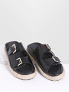 Romwe Black Buckle Design Espadrille Slide Sandals