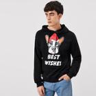 Romwe Guys Letter And Dog Print Hoodie
