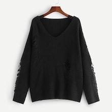 Romwe Plus Drop Shoulder Ripped Detail Sweater