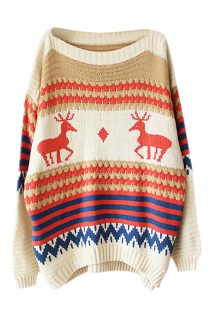 Romwe Deers Knitted Arc Hem Loose Jumper