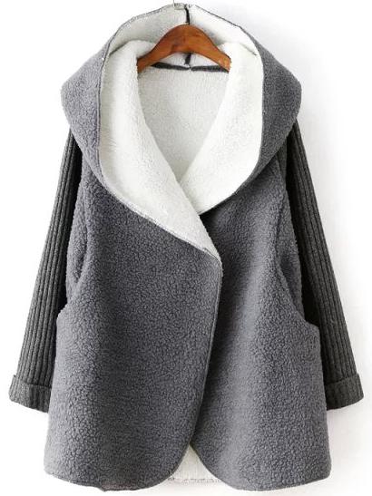 Romwe Hooded Covered Button Dolman Grey Coat