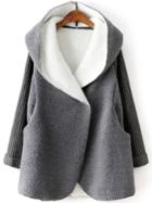 Romwe Hooded Covered Button Dolman Grey Coat