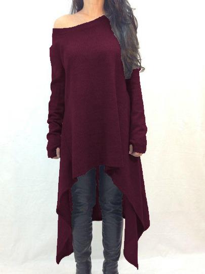 Romwe Burgundy Asymmetrical Neck And Hem Jersey Dress