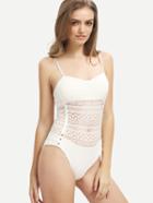 Romwe Beige Spaghetti Strap Hollow One-piece Swimwear