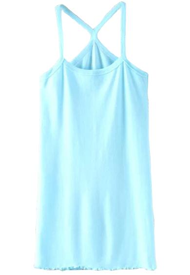 Romwe Light Blue Spaghetti Strap Peplun Hem Vest