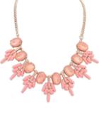 Romwe Pink Gemstone Gold Chain Necklace