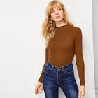 Romwe Solid Stand-neck Ribbed Jumper