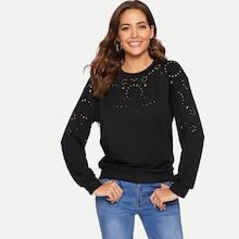 Romwe Laser Cut Solid Sweatshirt