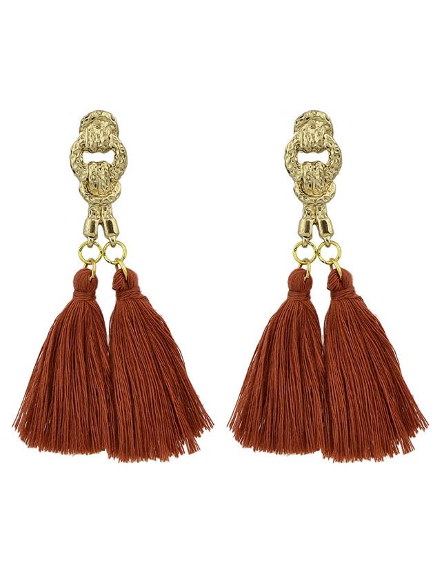 Romwe Brown Colorful Handmade Tassel Boho Earrings For Women