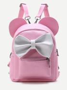 Romwe Pink Ear Shaped Pu Backpack With Contrast Bow
