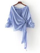 Romwe Drop Shoulder Seam Tie Waist Wrap Top