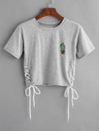 Romwe Lace Up Sides Cactus Patch Tee