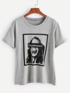 Romwe Grey Graphic Print T-shirt