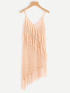 Romwe Fringe Trim Asymmetrical Crochet Cover Up