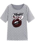 Romwe Grey Short Sleeve Polka Dot Lip Print T-shirt