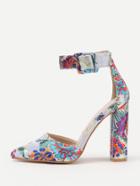 Romwe Flower Embroidery Pointed Toe Block Heels