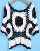 Romwe Color-block Floral Crochet Hollow Top