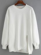 Romwe Crew Neck Split Asymmetrical White Sweatshirt