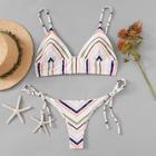 Romwe Chevron Lace-up Top With Tie Side Bikini