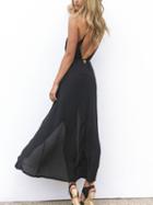 Romwe Backless Slit Chiffon Cami Dress