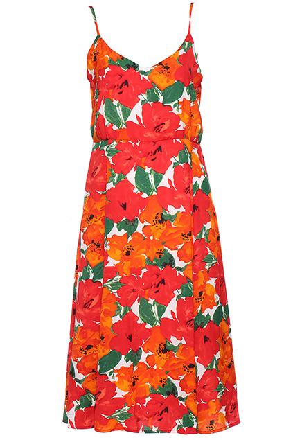 Romwe Floral Print Orange Camisole Dress