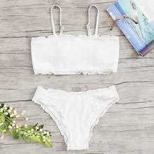 Romwe Lettuce Trim Adjustable Strap Bikini Set