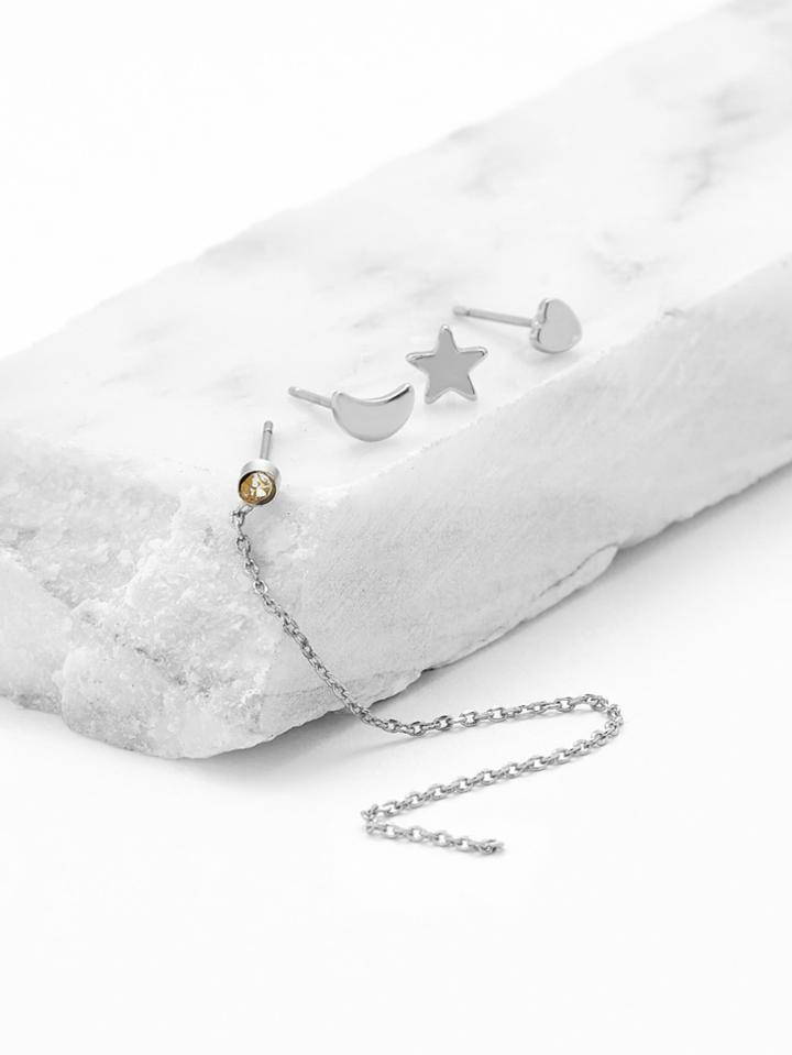Romwe Star & Moon Studded Earrings 4pcs