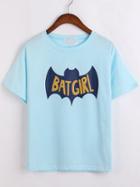 Romwe Bat Print Light Blue T-shirt