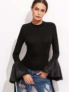 Romwe Black Bell Sleeve Slim T-shirt