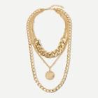 Romwe Coin Pendant Layered Thick Chain Necklace
