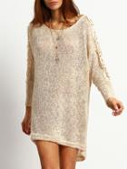 Romwe Lace Hollow Sequined High Low Apricot Dress
