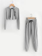 Romwe Rainbow Patch Heathered Hoodie And Sweatpants Set