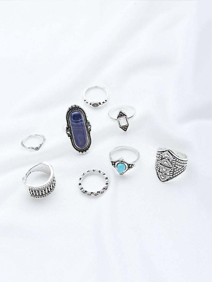 Romwe Multi Shaped Gemstone Etched Ring Pack
