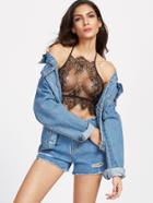 Romwe Sheer Lace Halter Neck Top
