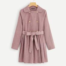 Romwe Double Breasted Belted Collar Coat