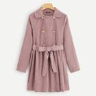 Romwe Double Breasted Belted Collar Coat