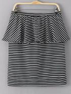 Romwe Ruffle Striped Black And White Skirt