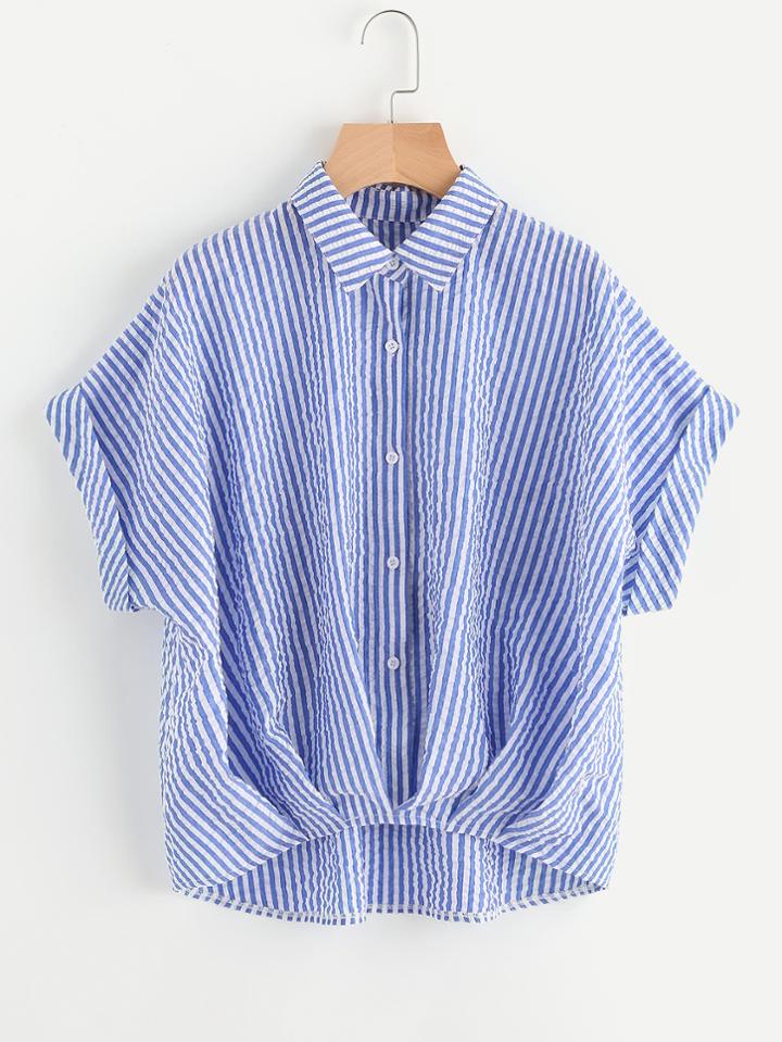 Romwe Pleated Gathered Hem Dolman Sleeve Blouse