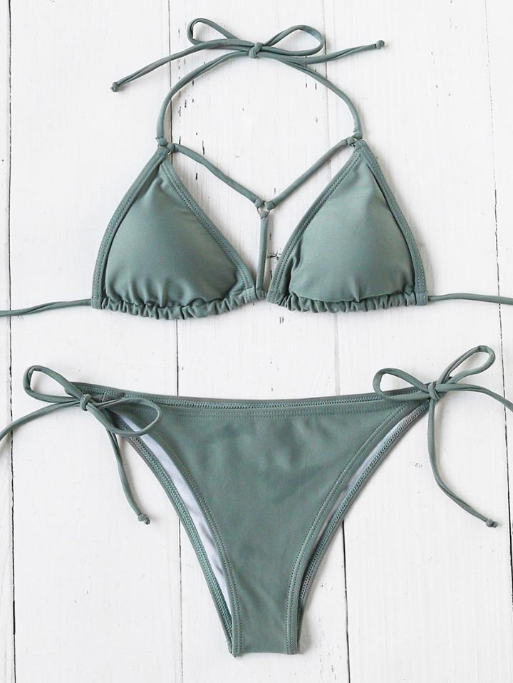 Romwe Cutout Front Side Tie Bikini Set